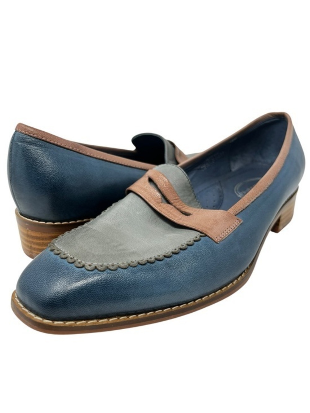 Mona Flying Blue & Taupe Leather Loafers